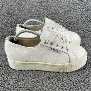 Superga Shoes Adult M6 W7.5 White Platform Y2K Leather Casual Sneakers Ladies